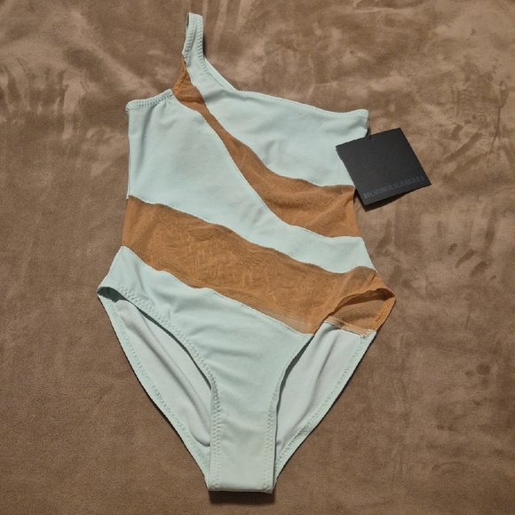 nwt NORMA KAMALI Snake Mesh Seafoam One Piece XXS Pastel Mint Green Swimsuit new - Picture 6 of 13